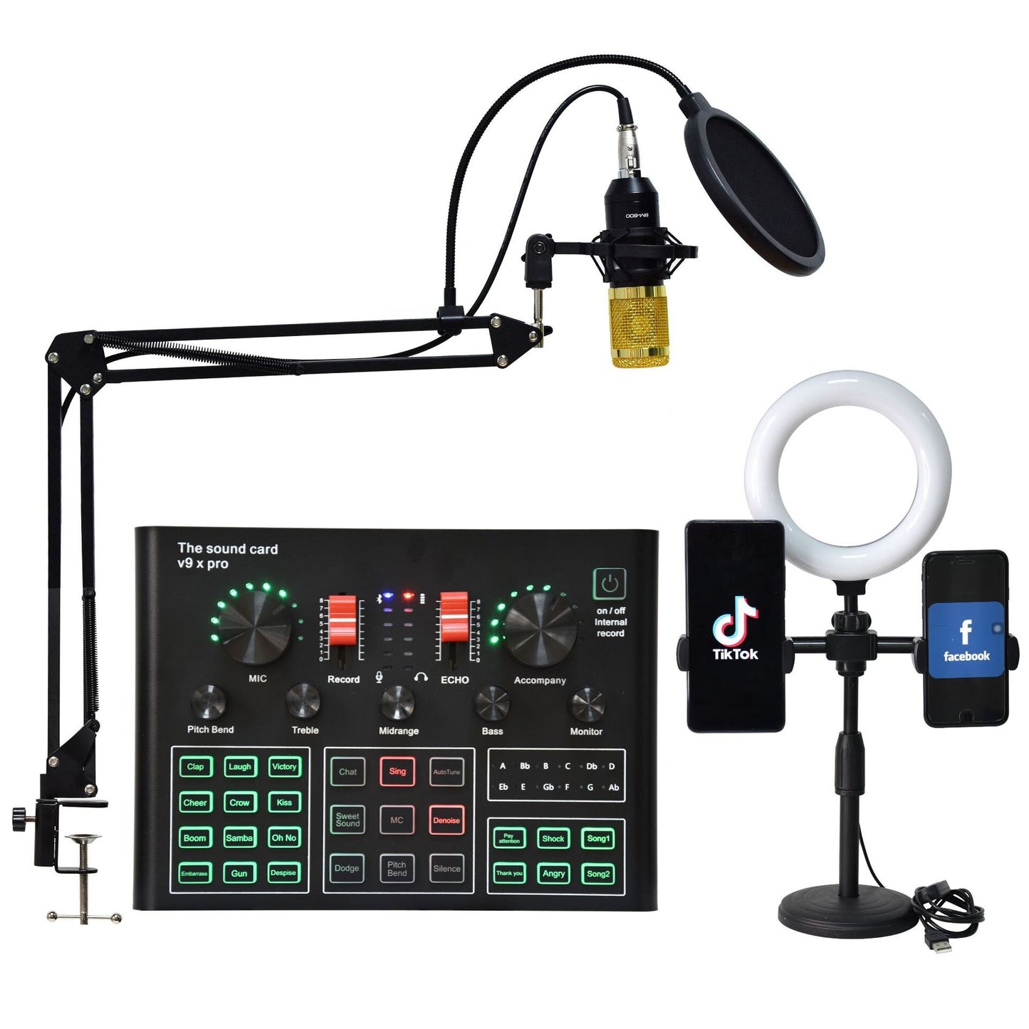 BM800 Professional Microphone Condenser Mic V8 V9 V10 Sound Card PC Computer Audio USB Recording Studio Game Live Broadcast KTV