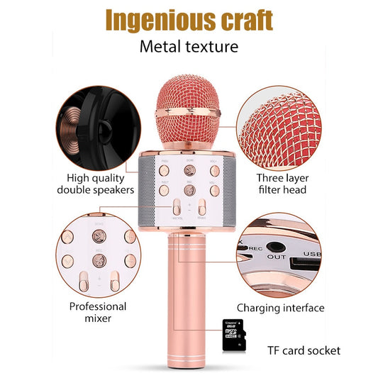 WS858 Microphone for Kids Singing 5 in 1 Wireless Bluetooth Microphone with LED Lights Machine Portable Mic Speaker New Gifts