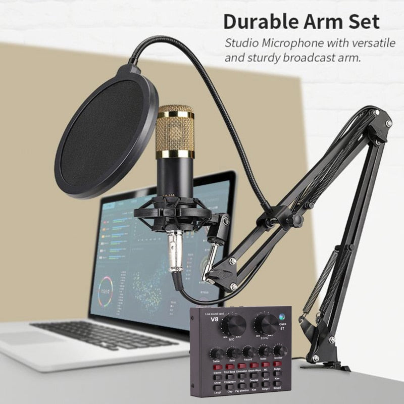 BM800 Professional Microphone Condenser Mic V8 V9 V10 Sound Card PC Computer Audio USB Recording Studio Game Live Broadcast KTV