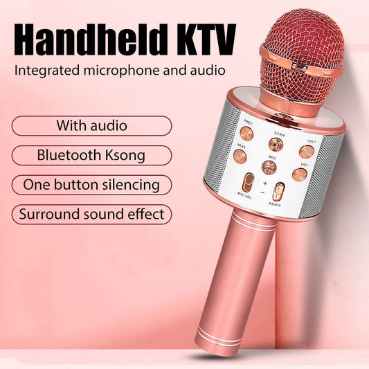 WS858 Microphone for Kids Singing 5 in 1 Wireless Bluetooth Microphone with LED Lights Machine Portable Mic Speaker New Gifts