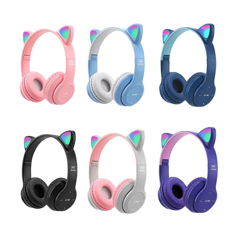 Wireless Bluetooth Headphones Cat Ear Gaming Headset Glow Light Helmets Cute Sports Music Headsets For Children Girl Gifts