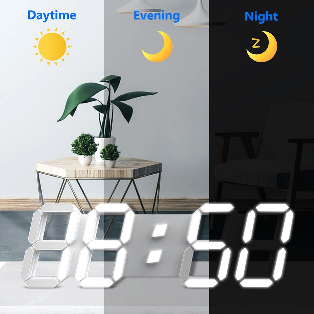 SZXUBEI 3D LED Digital Wall Clock Large Alarm Clock Remote Control Snooze Auto Dimming 12/24H Time Date Temp Loop Display 15inch
