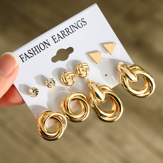 Fashion Geometric Hoop Earrings Set for Women Statement Vintage Punk Gold Metal Circle Hoop Earrings Brincos 2021 Trend Jewelry