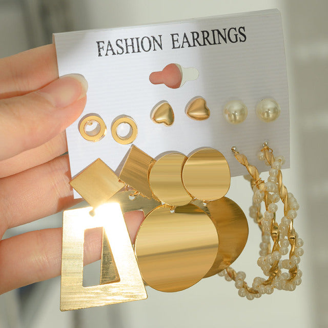 Fashion Geometric Hoop Earrings Set for Women Statement Vintage Punk Gold Metal Circle Hoop Earrings Brincos 2021 Trend Jewelry