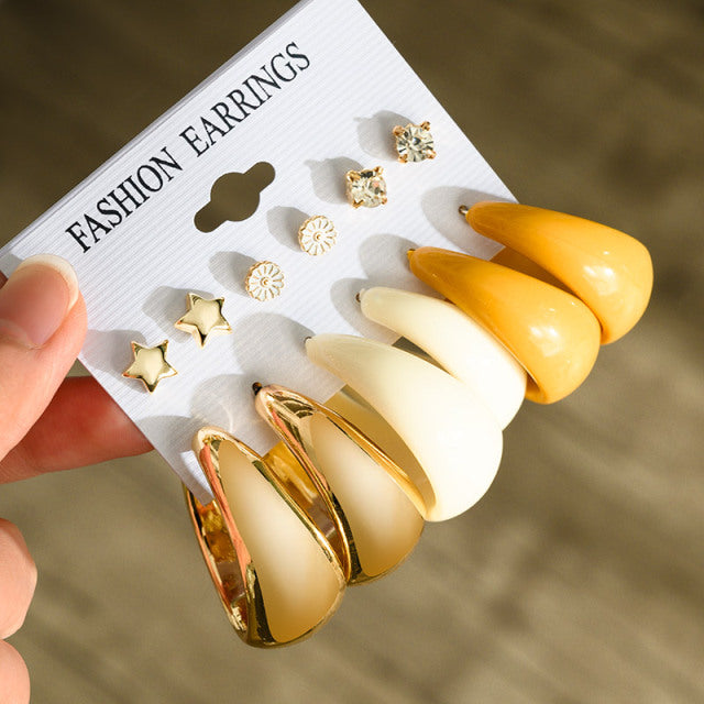 Fashion Geometric Hoop Earrings Set for Women Statement Vintage Punk Gold Metal Circle Hoop Earrings Brincos 2021 Trend Jewelry