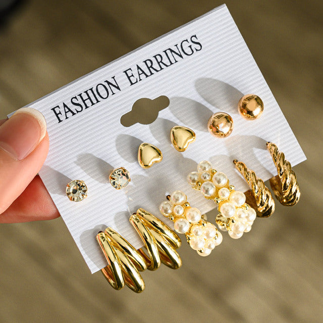 Fashion Geometric Hoop Earrings Set for Women Statement Vintage Punk Gold Metal Circle Hoop Earrings Brincos 2021 Trend Jewelry