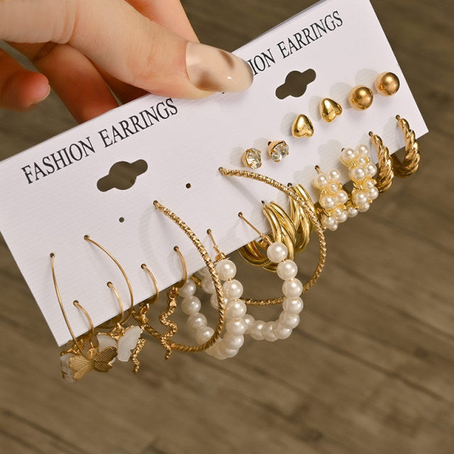 Fashion Geometric Hoop Earrings Set for Women Statement Vintage Punk Gold Metal Circle Hoop Earrings Brincos 2021 Trend Jewelry