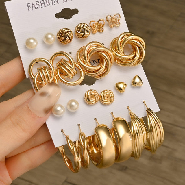 Fashion Geometric Hoop Earrings Set for Women Statement Vintage Punk Gold Metal Circle Hoop Earrings Brincos 2021 Trend Jewelry