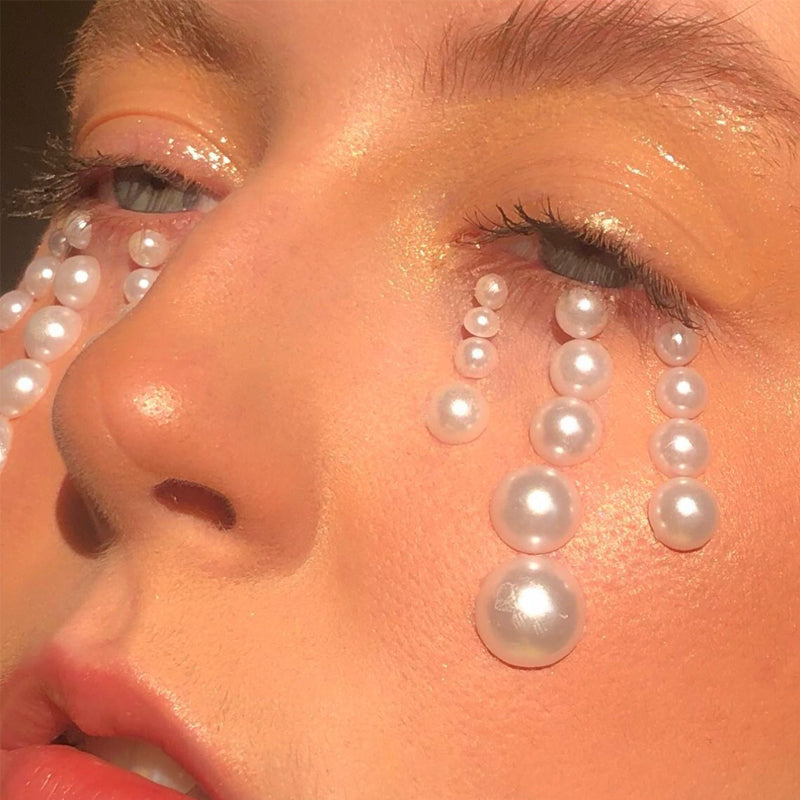 3D Eyes Face Makeup Temporary Tattoo Self Adhesive Beauty White Pearl Jewels Stickers