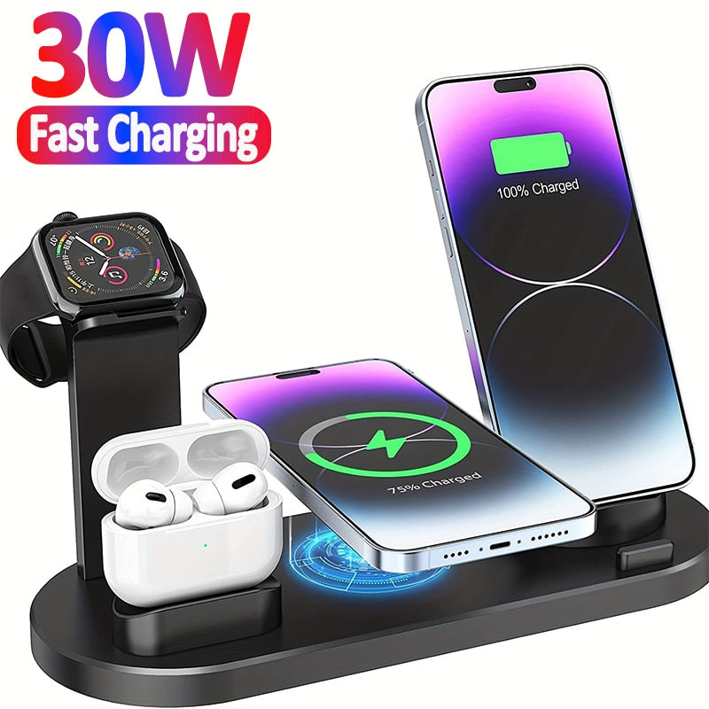 30W 7 in 1 Wireless Charger Stand Pad For iPhone 14 13 12 Apple Watch Fast Charging Dock Station for Airpods Pro iWatch 7 6