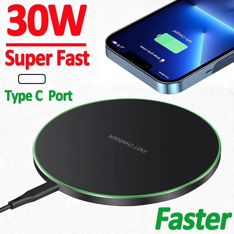 30W Wireless Charger For iPhone 14 13 12 11 Pro XS Max Mini X XR Induction Fast Wireless Charging Pad For Samsung Xiaomi Huawei