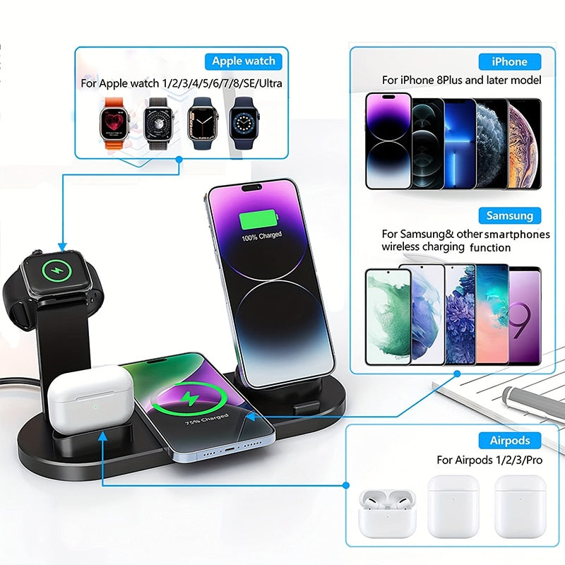 30W 7 in 1 Wireless Charger Stand Pad For iPhone 14 13 12 Apple Watch Fast Charging Dock Station for Airpods Pro iWatch 7 6