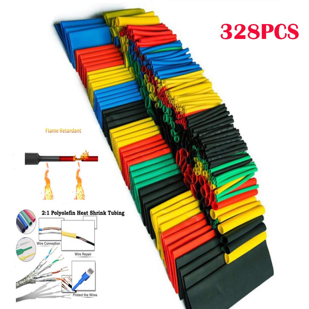 328 Pcs Heat Shrink Tubing 5 Colors 8 Sizes Assorted