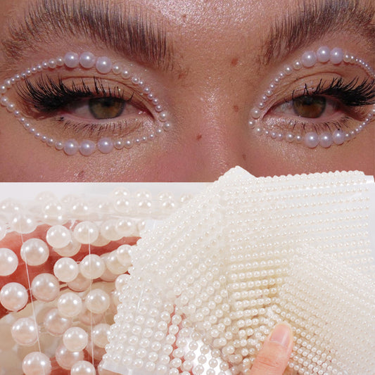 3D Eyes Face Makeup Temporary Tattoo Self Adhesive Beauty White Pearl Jewels Stickers